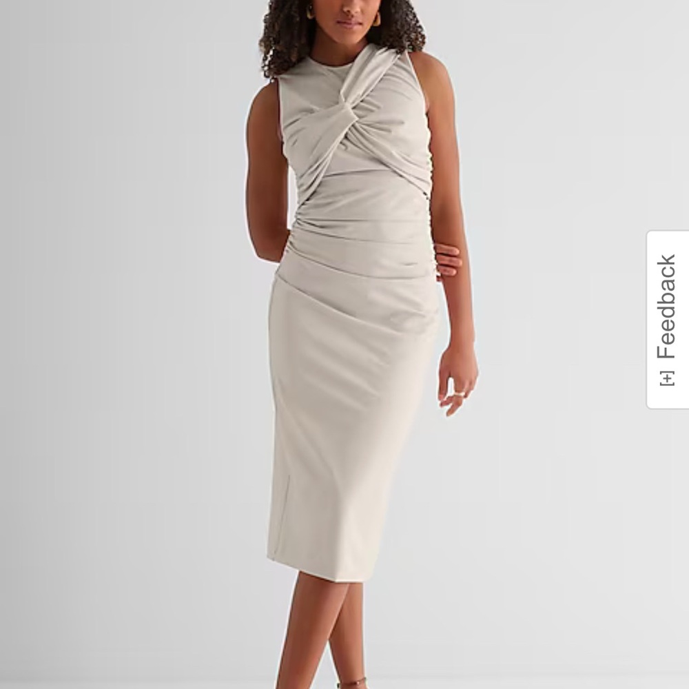 Express BODY CONTOUR FAUX LEATHER TWIST FRONT MIDI DRESS W/ BUILT-IN SHAPEWEAR